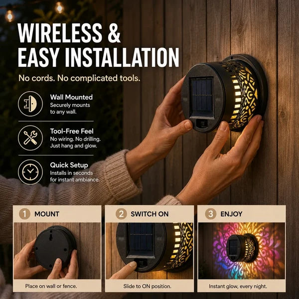Seven-Color Changing Solar Mandala Wall Light, Outdoor Projection