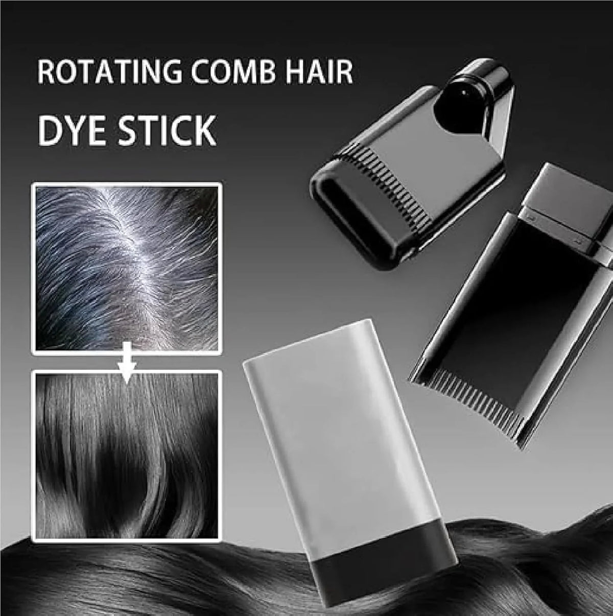 Instant Hair Color Stick & Dye Comb (Black, 20g) – Root Touch Up Stick to Cover Gray Hair