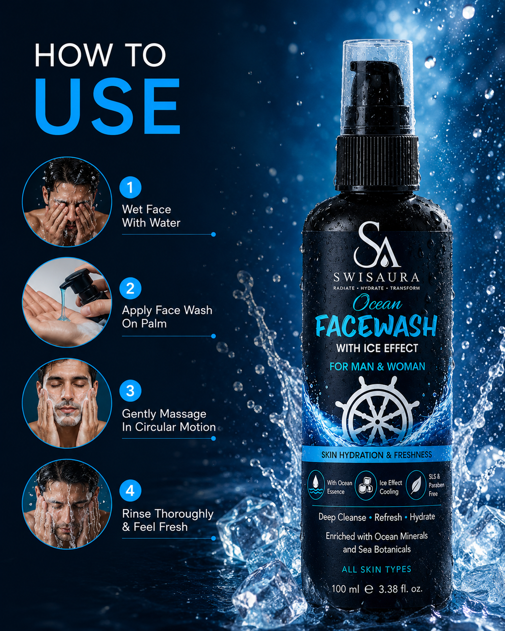 Ocean Facewash with Ice Effect — Pack of 1 | 100ml For Men & Women