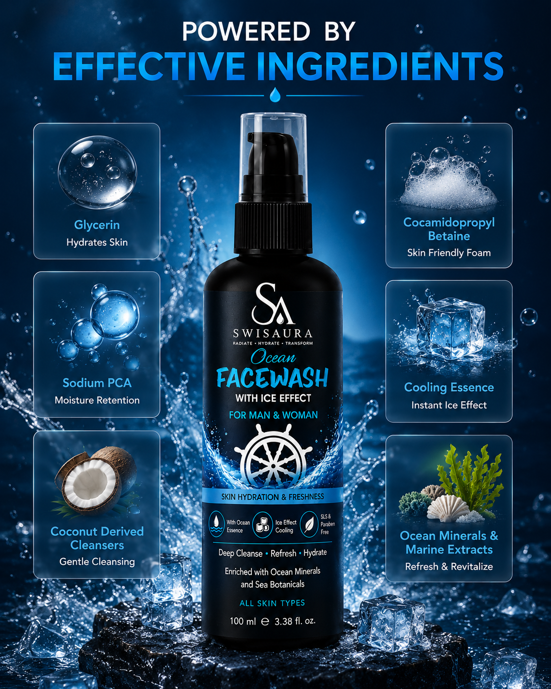 Ocean Facewash with Ice Effect — Pack of 1 | 100ml For Men & Women