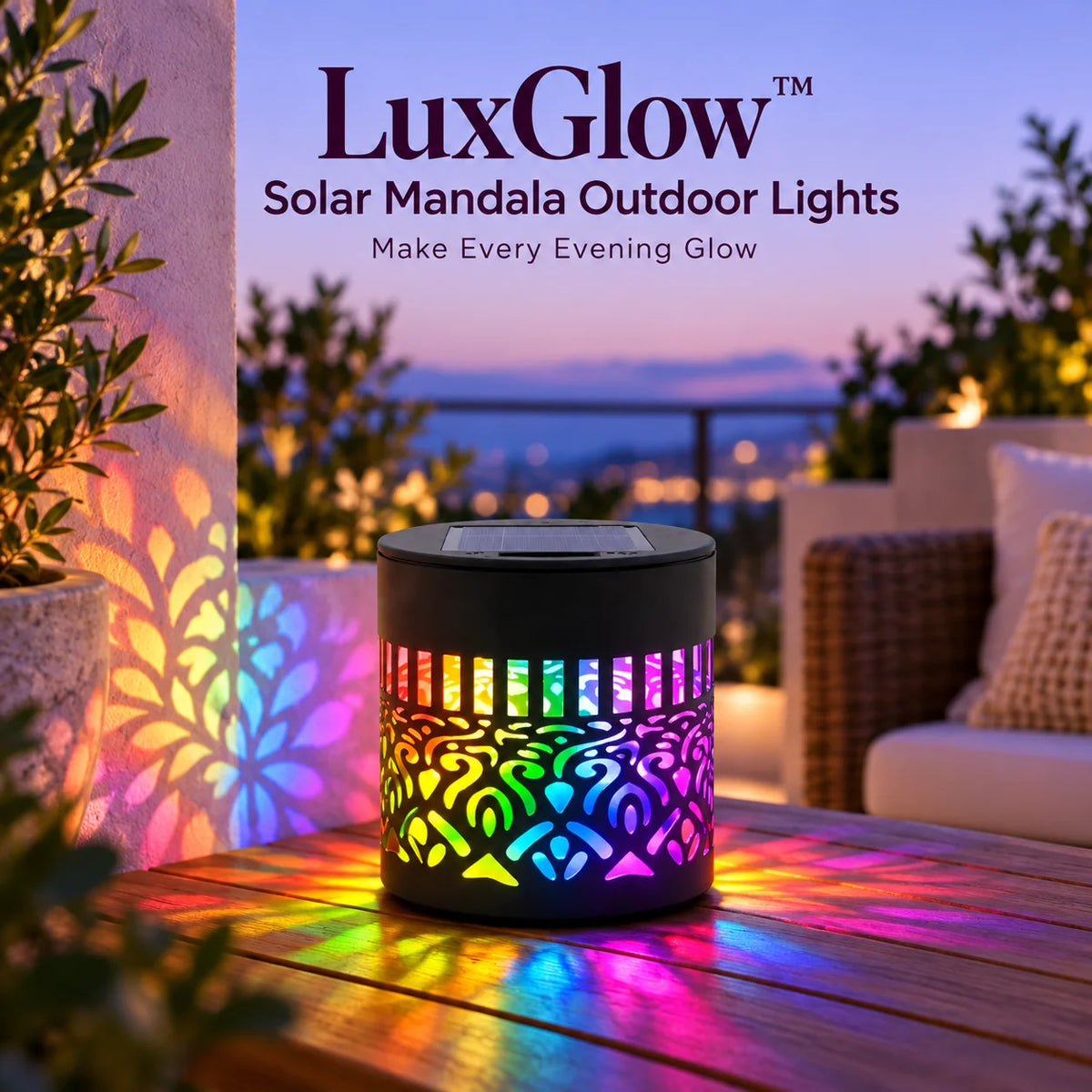 Seven-Color Changing Solar Mandala Wall Light, Outdoor Projection